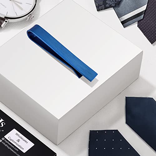 HAWSON Skinny Tie Clip Bar Set, 2 Inch Tie Clip for Men - Wedding, Meeting, Party Gift Set - color: 1 pcs Brushed Blue