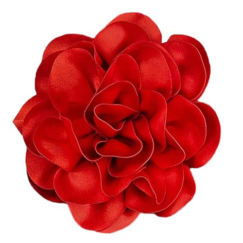 Satin Fabric Rose Flower Extra Large Big Brooches Lapel Pins Silk Camellia Oversized Pin for Women Wedding Party Dance Banquet Dresses Suit Clothes Accessories Jewelry Gifts 7.5in - color: Red