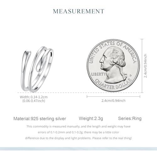MUNDELL 925 Sterling Silver Simple Multi-layer Leaf Adjustable Ring Green Lucky Leaves Statement Ring for Women Promise Ring Fine Jewelry - color: Silver White