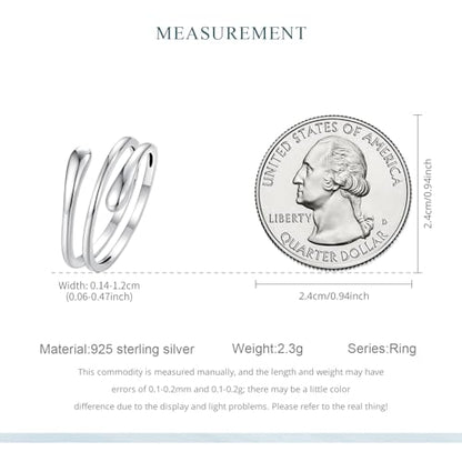 MUNDELL 925 Sterling Silver Simple Multi-layer Leaf Adjustable Ring Green Lucky Leaves Statement Ring for Women Promise Ring Fine Jewelry - color: Silver White
