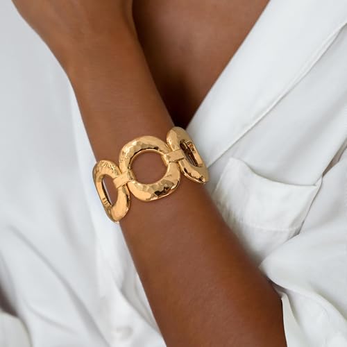 Chunky Gold Bangles Bracelet for Women Trendy Statement Bracelet Dainty Charm Gold Jewelry - color: Ellipse Bracelets-GD