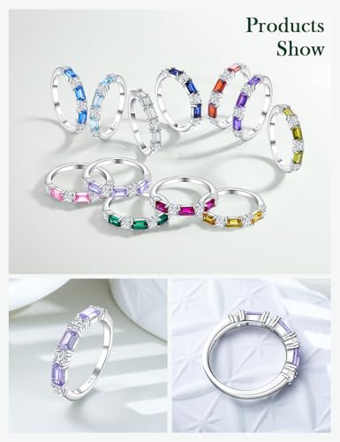 3.5mm Half Eternity Band Sterling Silver Rings for Women Sapphire/Ruby/Emerald and Cz Wedding Bands 7 Stone Stackable Birthstone Ring Anniversary Jewelry Size 6-10 - color: 06-Alexandrite-Jun.