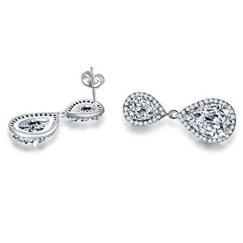 Teardrop Dangle Earrings for Wedding - Sparkly Sterling Silver Cubic Zirconia Crystal Rhinestone Drop Earrings Pierced Austrian Style Hypoallergenic Earrings Womens Bridal Jewelry - style: Double Teardrop (Silver)