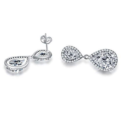 Teardrop Dangle Earrings for Wedding - Sparkly Sterling Silver Cubic Zirconia Crystal Rhinestone Drop Earrings Pierced Austrian Style Hypoallergenic Earrings Womens Bridal Jewelry - style: Double Teardrop (Silver)