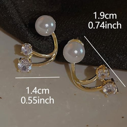 Boho Pearl Ear Jacket Earrings Gold Pearl Stud Earrings Crystal Front Back Earrings Sparkly Cz Wrap Earrings Jewelry for Women - color: Gold