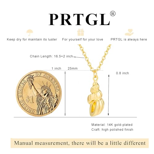 Dainty Gold Necklace: 14k Gold Plated Dianty Boots Bow Sun Moon Horse Evil Eye Conch Seahorse Necklace for Women 16.5"+2" - color: Conch