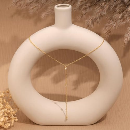 Gold Necklace for Women, Dainty Long Necklace 14k Gold Plated Lariat Long Necklaces for Women Trendy Simple Statement Drop Necklace Fashion Body Chain Prom Jewelry Gold Accessories - color: 17-Gold