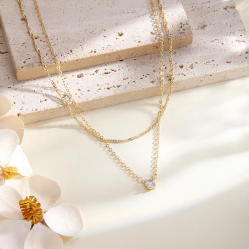 Layered Gold Necklace Set for Women Dainty Waterproof Cute Choker | 14K Gold Plated Minimalist Non Tarnish Lightweight CZ Pendant Pearl Twist Paperclip Chain Jewelry Gifts - style: 2PCS-Twisted rope zircon-GD