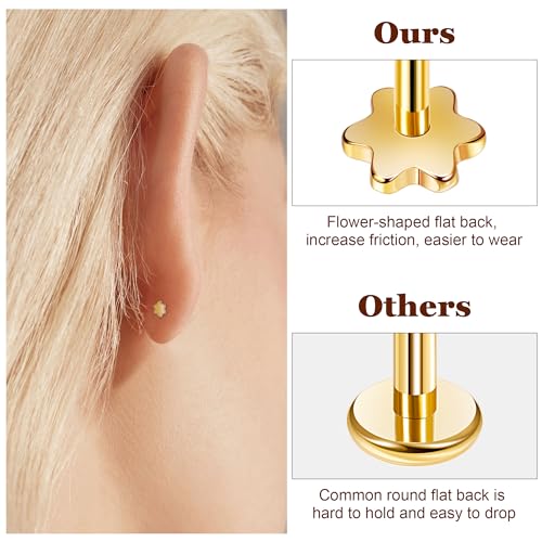 5Pairs 18G 20G Threadless Earring for Women 316L Stainless Steel Push in Earrings CZ Flower Flat Back Stud Earrings Cartilage Helix Tragus Lobe Stud Labret Monroe Threadless Nose Studs