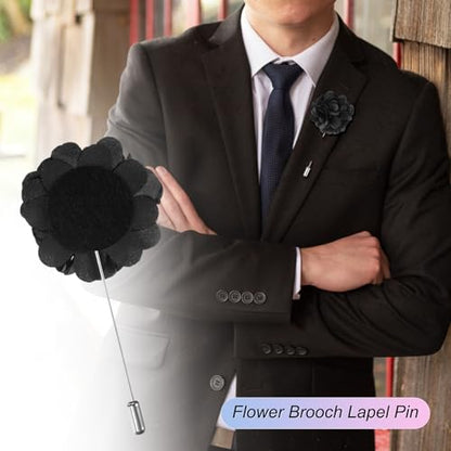 M METERXITY Flower Lapel Pins for Men, Boutonnieres Pin Camellia Flower Groom Boutonnieres for Wedding/Graduation - color: Black