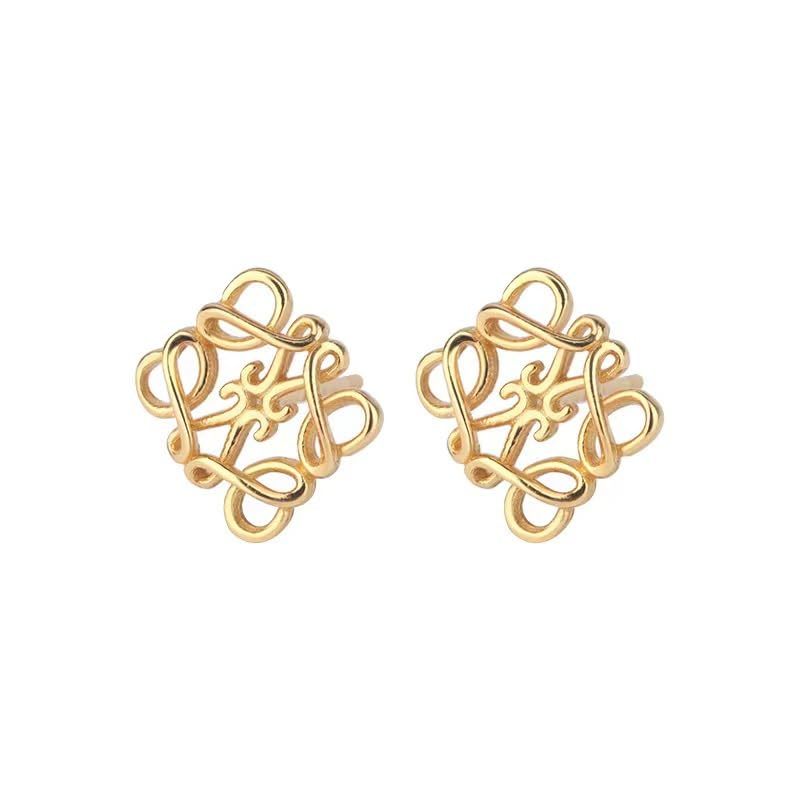 14K Gold Plated Knot Stud Earrings for Women, Minimalist Openwork Geometric Earrings, Lightweight Polished Fashion Jewelry for Daily Wear