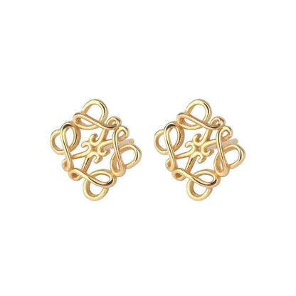 14K Gold Plated Knot Stud Earrings for Women, Minimalist Openwork Geometric Earrings, Lightweight Polished Fashion Jewelry for Daily Wear