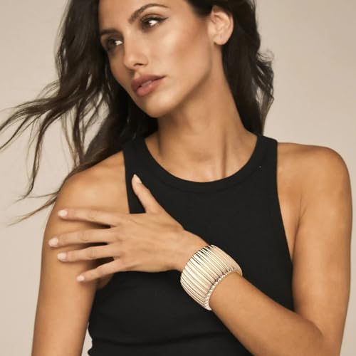 YMBYCM Gold Chunky Bangle Bracelets for Women | Trendy Wide Chunky Cuff Bracelets Wrap Bracelet Fashion Jewelry Accessories - color: F-G