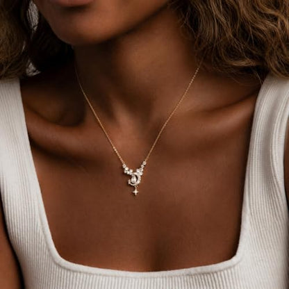 Valloey Rover Gold Star Necklace for Women: Danity 14K Gold Plated Star Moon Charm Pendant with Cubic Zirconia Choker Necklace for Women Trendy Jewelry Gift - color: moon star