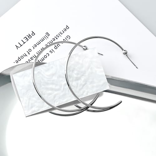 Silver Large Open Hoop Earrings Modern Minimalist Round Hoop Earrings for Women Simple Silver Jewelry for Daily