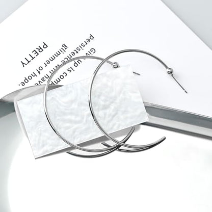 Silver Large Open Hoop Earrings Modern Minimalist Round Hoop Earrings for Women Simple Silver Jewelry for Daily