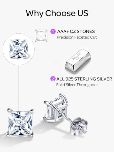 ChicSilver 925 Sterling Silver Earrings Sparkling Heart/Round/Princess Cut Birthstone Earrings for Women Birthday Jewelry with Gift Box - style: A.April(Diamond)-Princess Cut