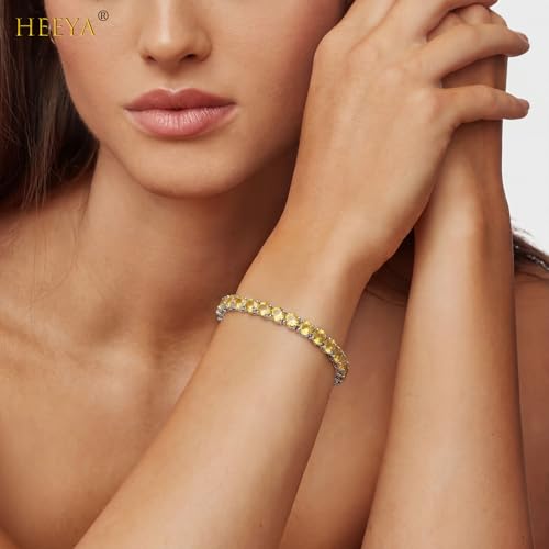 HEEYA Birthstone Silver/Gold Plated Tennis Bracelets, Adjustable 4mm CZ Tennis Bracelets for Women, Fashion Jewelry Wedding Gift Size 6.8 inch+1 inch Extender - color: 11 November Topaz