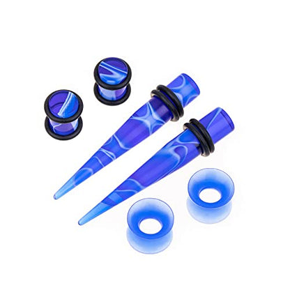 50 PCS Ear Stretching Kit 14Gauges-00Gauges Earring Marble Acrylic Taper Piercing Jewlery Sets - color: Dark Blue