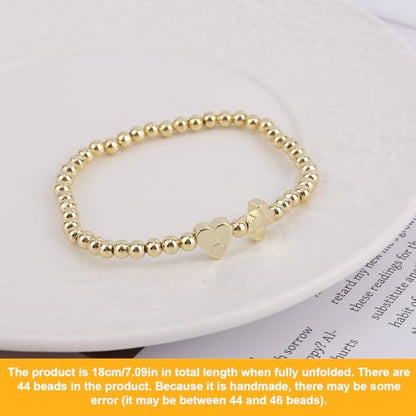Mikovivi Women's Cross Bracelet with Initial Beads, Elastic Heart Alphabet Charm Stackable Beaded Bracelet Religious Christian Jewelry Gift - style: Letter A