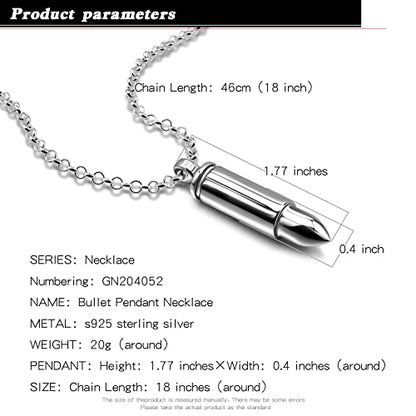H&Beautimer Genuise 925 Sterling Silver Italian Handmade Rolo Chain Bullet Pendant Necklace for Men's 18/20/22/24/26/28/30 Inch Body Jewelry - size: 26 inch