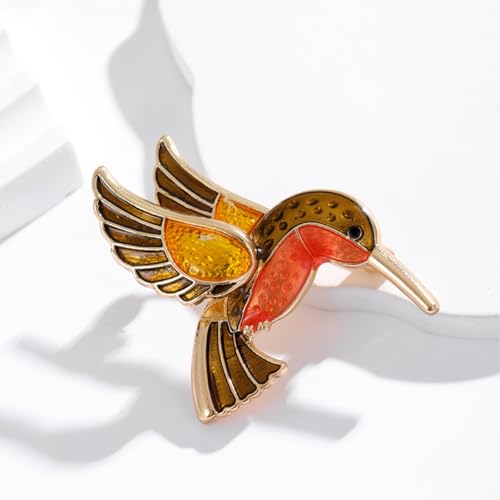 Enamel Bird Brooch for Women Rhinestones Owl/Hummingbird/Eagle/Toucan Lapel Pin Cute Bird Brooches Jewelry Gifts for Mom Wife - color: Orange-Hummingbird