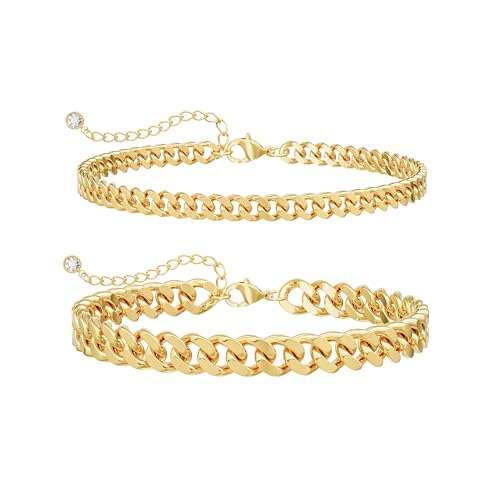 Freekiss Sparkle Glitter Waterproof Ankle Bracelets for Women Trendy | Dainty Layered Anklet for Women Adjustable Womens Anklet Set Stackable Beaded Cuban Link Anklets Beach Jewelry for Women - color: Layered Cuban Chain-GD