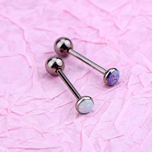 OUFER Titanium Tongue Piercing Barbell Jewelry Tongue Rings with White Opal G23 Solid Titanium Tongue Rings for Women Men - color: White Opal