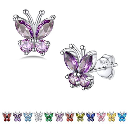 Bestyle Gold Butterfly Earrings for Women, Dainty Cute Birthstone Studs Hypoallergenic Jewelry, Great Birthday Gift - style: 06.June (Alexandrite)-STUD