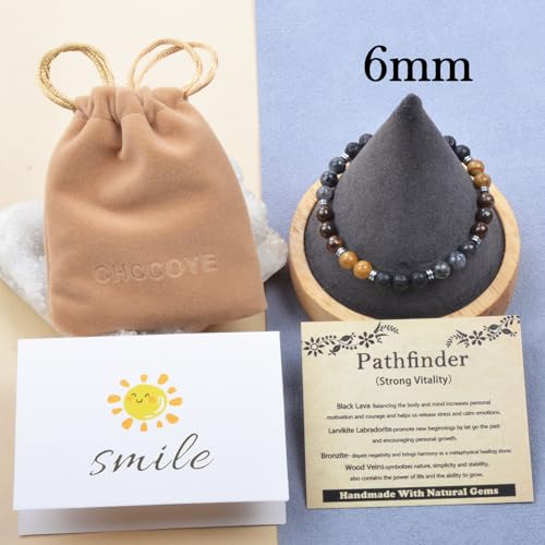 468Handmade Adjustable Natural Gemstone Crystal Bracelet Healing Power Energy Inspirational Gifts with Card for Unisex - color: 18-Pathfinder（Strong Vitality）, size: 6mm