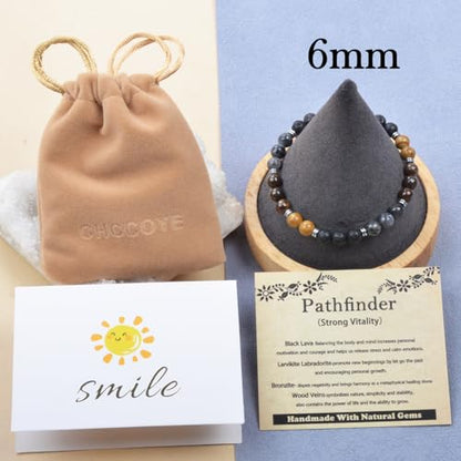 468Handmade Adjustable Natural Gemstone Crystal Bracelet Healing Power Energy Inspirational Gifts with Card for Unisex - color: 18-Pathfinder（Strong Vitality）, size: 6mm