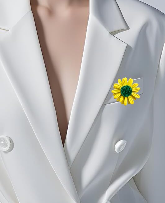 6 Pcs Daisy Flower Brooches, Sunflower Lapel Pins, Sun Flower Brooches, Floral Lapel Pins for Women Fashion Jewelry Accessories - color: Yellow
