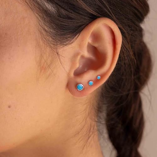 3 Pairs Mini Hoop Earrings Set Turquoise Cubic Zirconia Huggie Hoop Cartilage Earring Ear Cuff for Women (Turquoise/CZ) - color: *Turquoise-D