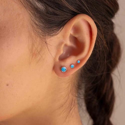 3 Pairs Mini Hoop Earrings Set Turquoise Cubic Zirconia Huggie Hoop Cartilage Earring Ear Cuff for Women (Turquoise/CZ) - color: *Turquoise-D