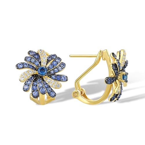 Santuzza Sterling Silver Gemstone Flower Earrings for Women - color: [A] Firework-Blue & White