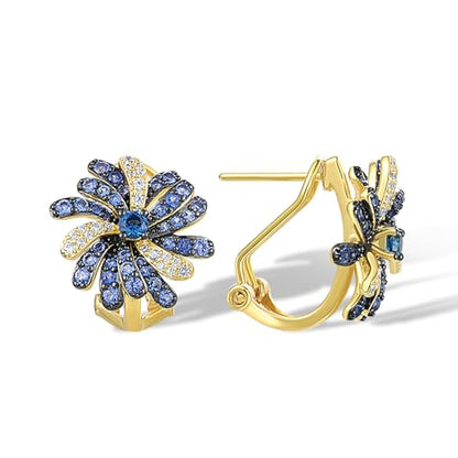 Santuzza Sterling Silver Gemstone Flower Earrings for Women - color: [A] Firework-Blue & White