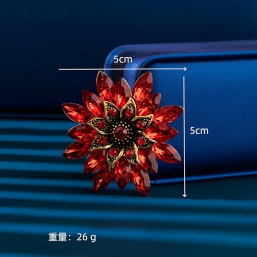 Sparkling Rhinestone Flower Brooch Pin Fashion Crystal Sunflower Brooch Floral Lapel Pins Red/Green/Purple/Pink Crystal CZ Broochs Large Flower Pin Clothes Hat Bag Dress Broochs Wedding Bridal Jewelry for Women - color: Red