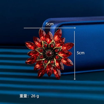 Sparkling Rhinestone Flower Brooch Pin Fashion Crystal Sunflower Brooch Floral Lapel Pins Red/Green/Purple/Pink Crystal CZ Broochs Large Flower Pin Clothes Hat Bag Dress Broochs Wedding Bridal Jewelry for Women - color: Red
