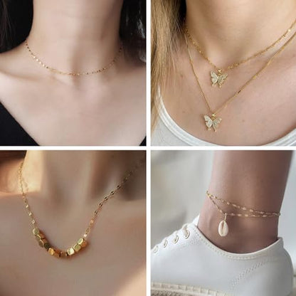 Kyutong Thin Stainless Steel Chain Roll Gold Chain for Jewelry Making | 32.8 Feet Jewelry Chain for Keychain Necklace Bracelet DIY Gold PVD Plated Stainless Chains Bulk with Jewelry Connectors - color: Gold Lip