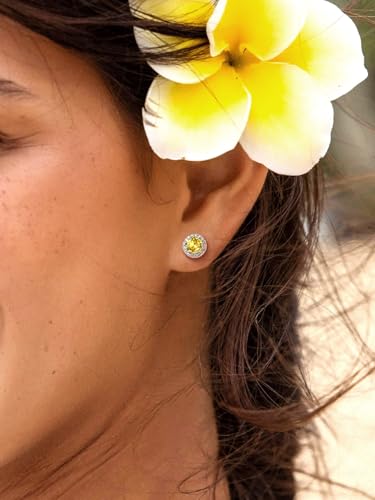 Suplight 925 Sterling Silver Birthstone Stud Earrings for Women, Round/Heart/Teardrop/Square Crystal Diamond Earrings for Women, Dainty Birthday Gifts Jewelry - color: style a-11. round-November(Created Citrine)