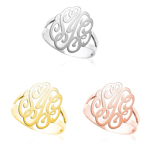 Custom Monogram Ring Personalized Initial Ring Women Men Christmas Valentine Birthday Gift - Gold Silver Rose Gold - color: Monogram Ring
