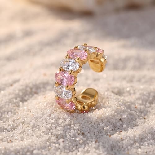 Ear Cuffs Non Piercing for Women 14K Gold Plated Ear Cuff Earrings Colorful Cubic Zirconia Paved Trendy Cartilage Earring Jewelry | Single - color: White Pink