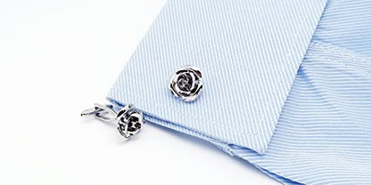 Unique Rose Flower Cufflinks and Tie Clip Set for Men Regular Necktie | Silver/Golden/Black Men's Tie Pin and Cuff Links for Wedding Party Daily Office Formal Casual Business Tuxedo Dress Accessory - style: Silver Cufflinks Tie Pin Set