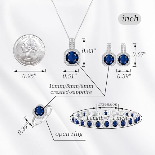 GZWHD Jewelry Set for Women CZ Earrings Necklace Ring Bracelet Set Prom Party Wedding Jewelry Gift for Mother Friend Wife - color: D-Blue