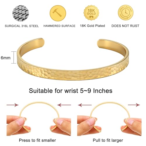 Inspirational Bible Verse Cuff Bracelet for Women, 18K Gold Plated Hammered Bangle, Christian Faith Jewelry Gift, Adjustable Non Tarnish - color: Always My Mother Forever My Friend-Hammered Gold