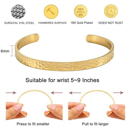 Inspirational Bible Verse Cuff Bracelet for Women, 18K Gold Plated Hammered Bangle, Christian Faith Jewelry Gift, Adjustable Non Tarnish - color: Always My Mother Forever My Friend-Hammered Gold