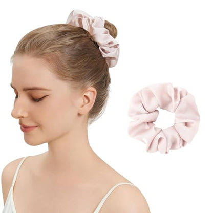 Silk Hair Scrunchies for Women, 100% Mulberry Silk Hair Ties, No Damage for Curly Hair, Large Scrunchie for Sleep, 1-Pack, Light Pink, L - color: Light Pink