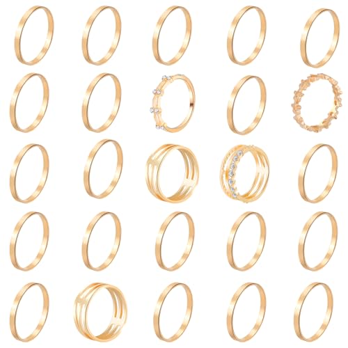 ONESING 18-31 Pcs Knuckle Rings for Women Stackable Rings Sets Vintage Joint Finger Rings Gold Rings Set for Women Men Hollow Carved Flowers Crystal Rings - color: Gold 3-25PCS