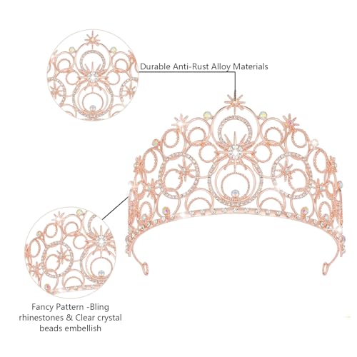 Crystal Crowns for Women, Crystal Bubble TiaraBride Royal Queen Headband Princess Headpieces for Women Bridal Wedding Prom Birthday Party Crowns - color: Rose Gold