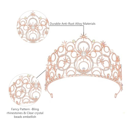 Crystal Crowns for Women, Crystal Bubble TiaraBride Royal Queen Headband Princess Headpieces for Women Bridal Wedding Prom Birthday Party Crowns - color: Rose Gold